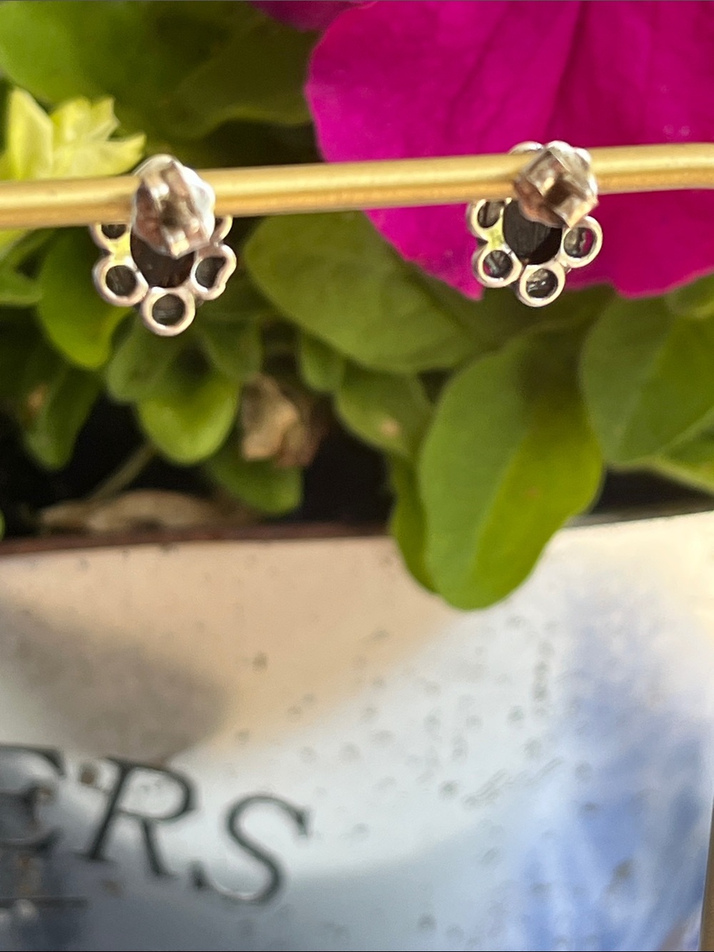 Sterling Silver & Baltic Amber Stud Earrings - Picture 6 of 9